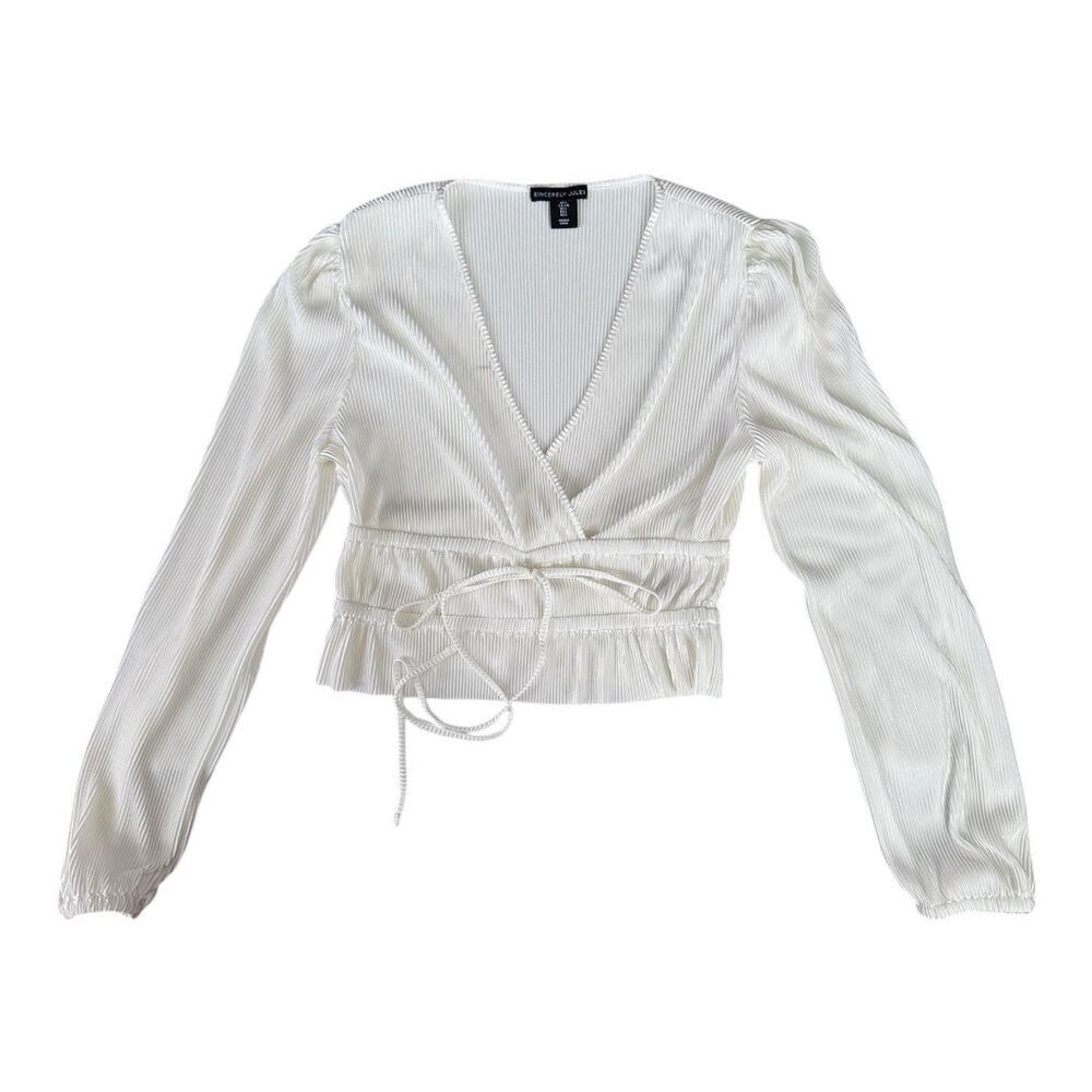 Sincerely Jules White Cropped Long Sleeve Top - Size Large